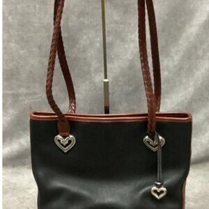 Brighton Croc-Embossed Leather Satchel with Silver Heart Charm: EUC